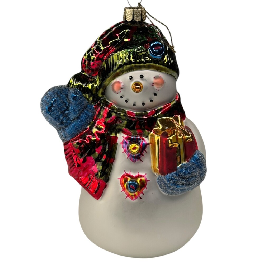 6" Snowman Christmas Ornament Beautiful Quality Blown Glass Tree Hand Paint VTG